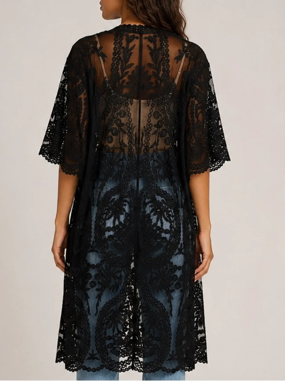 Black Lace Kimono Duster - Picture 4 of 4